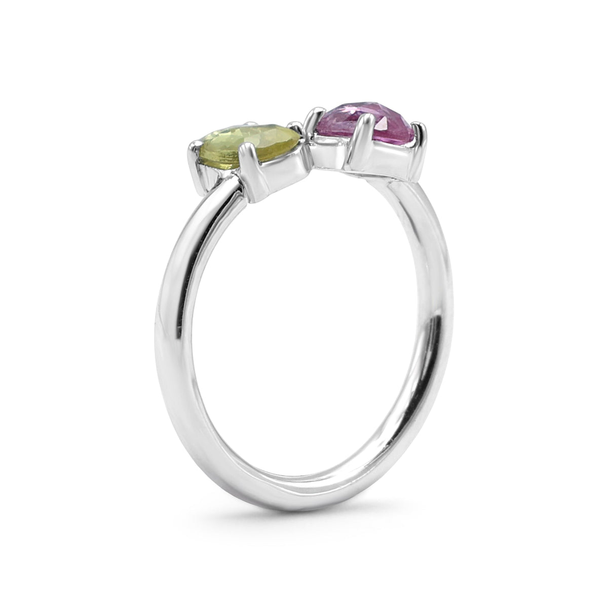 Toi et Moi Open Ring with Cushion-Cut Yellow & Pink Sapphire in 925 Sterling Silver