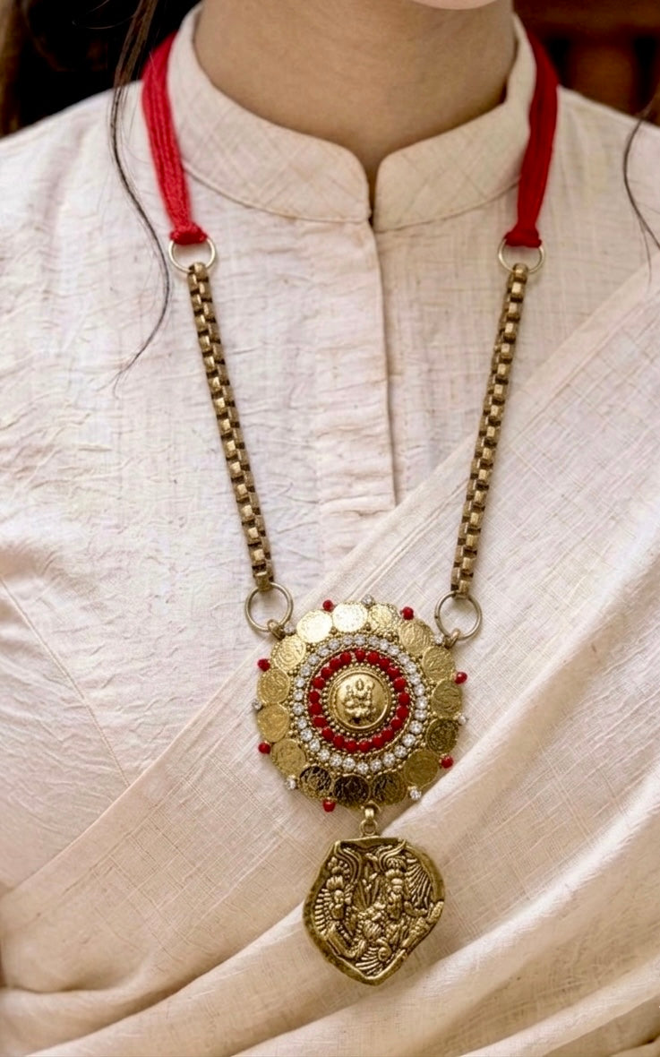 Lakshmi Temple Gold Pendant Necklace — handcrafted temple necklace India by HeerMaya