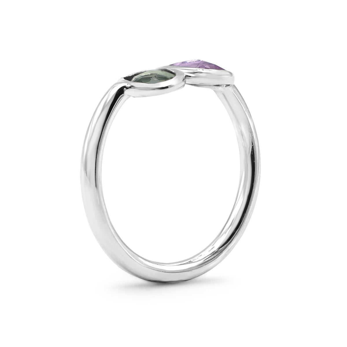 Organic Rose-Cut Pink & Green Sapphire Toi et Moi Ring in 925 Sterling Silver