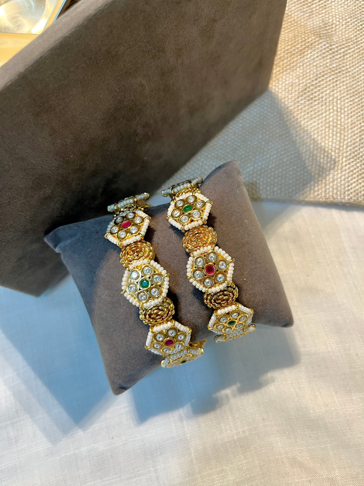Temple Bangle Set with Pearl Accents