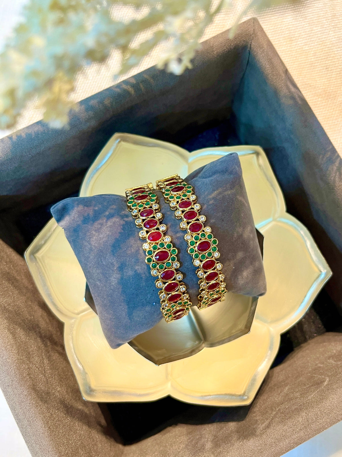 Zircon Studded Gold Temple Bangle Set