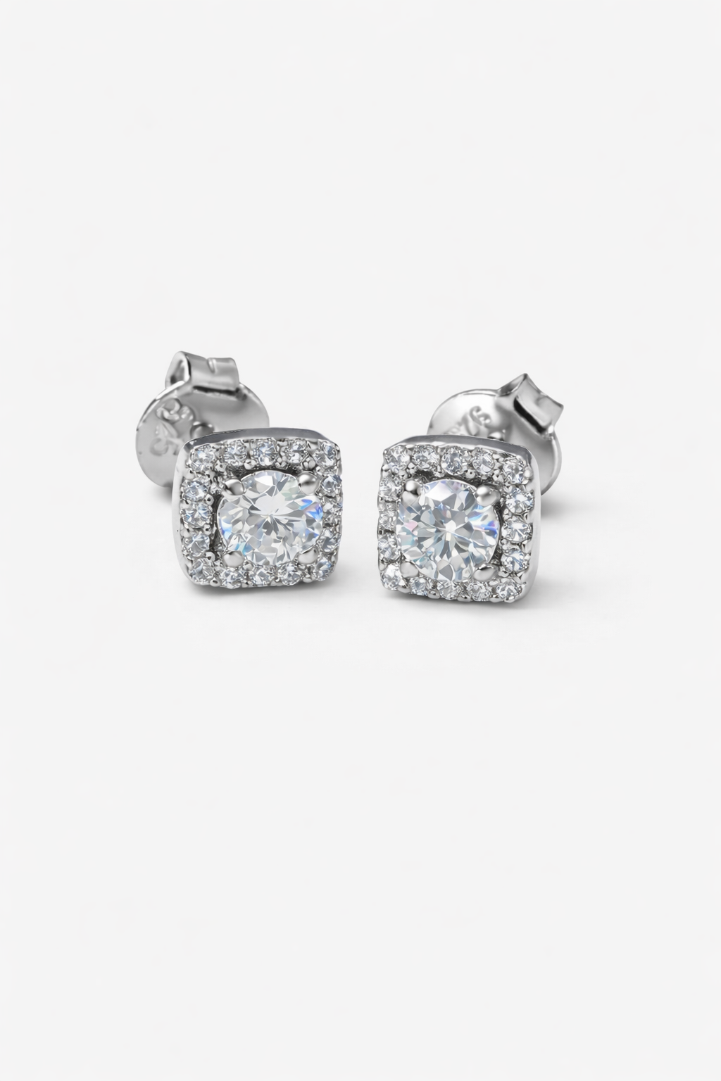 925 Sterling Silver Cushion Cut Halo CZ Stud Earrings