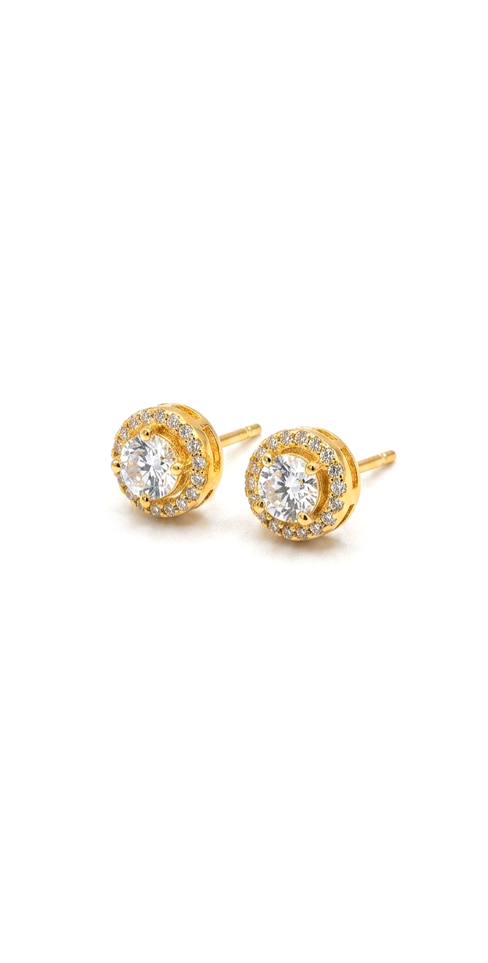 925 Sterling Silver Gold Plated Round Micro-Pave Halo Stud Earrings