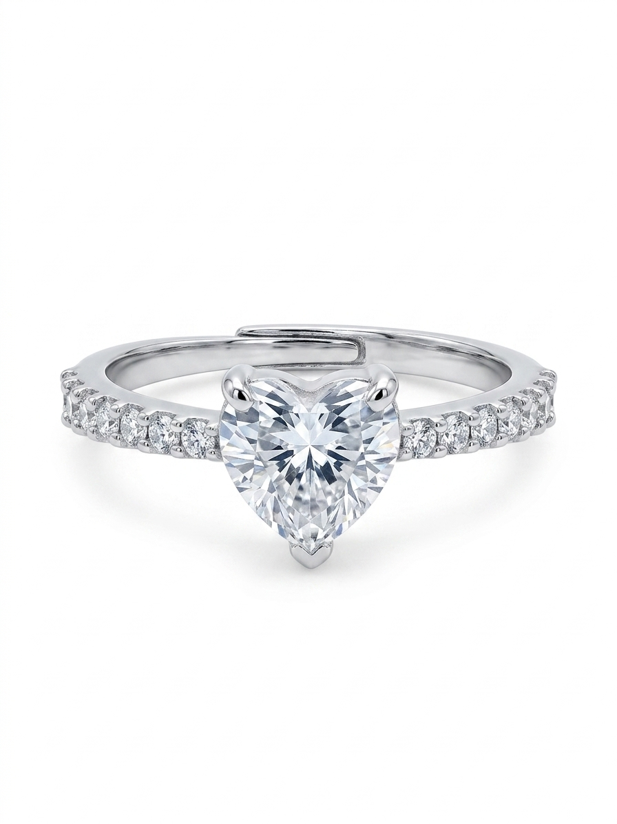 925 Sterling Silver Rhodium Plated Heart-Cut Solitaire Promise Ring
