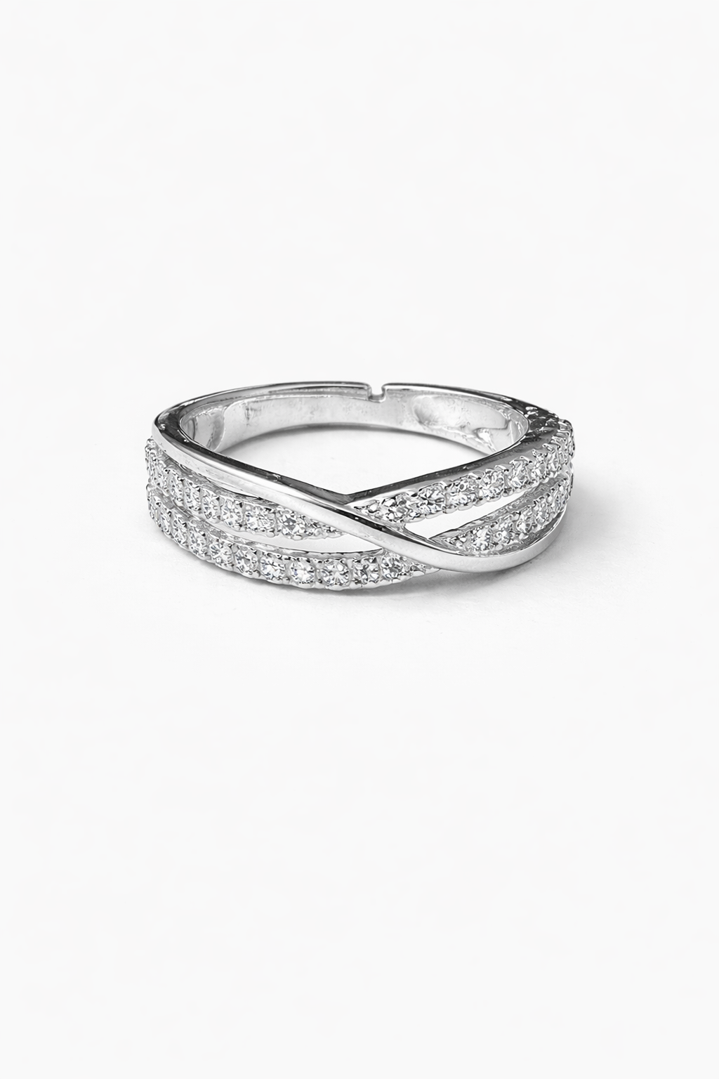 925 Sterling Silver Rhodium Plated Criss-Cross Infinity Micro-Pave Eternity Ring