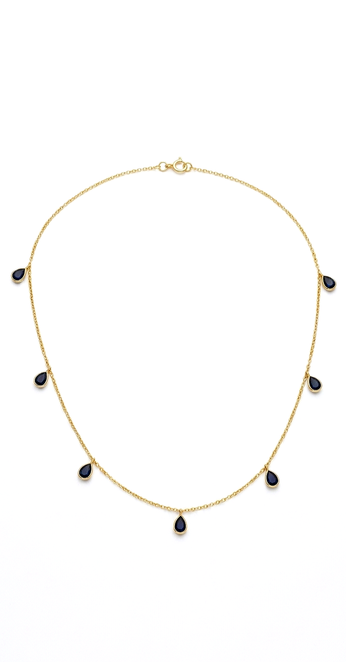 925 Sterling Silver Gold Plated Dainty Pear-Cut Purple Sapphire Charm Necklace