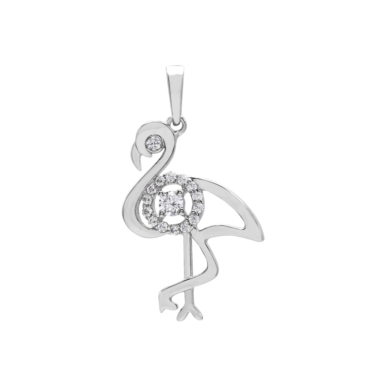 925 Sterling Silver White Gold Plated Cubic Zirconias Bird Pendant