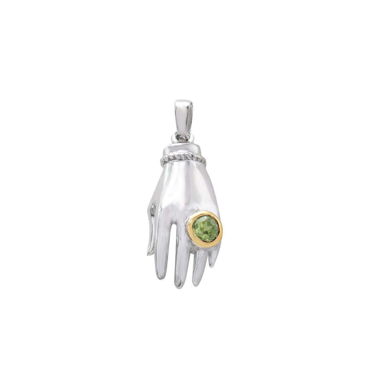 925 Silver Hand Shaped Peridot Pendant
