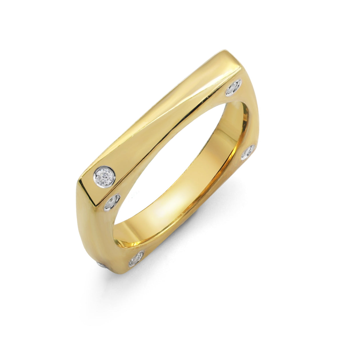 Bold Geometric Ring with Flush-Set Cubic Zirconia in Gold Finish 925 Sterling Silver