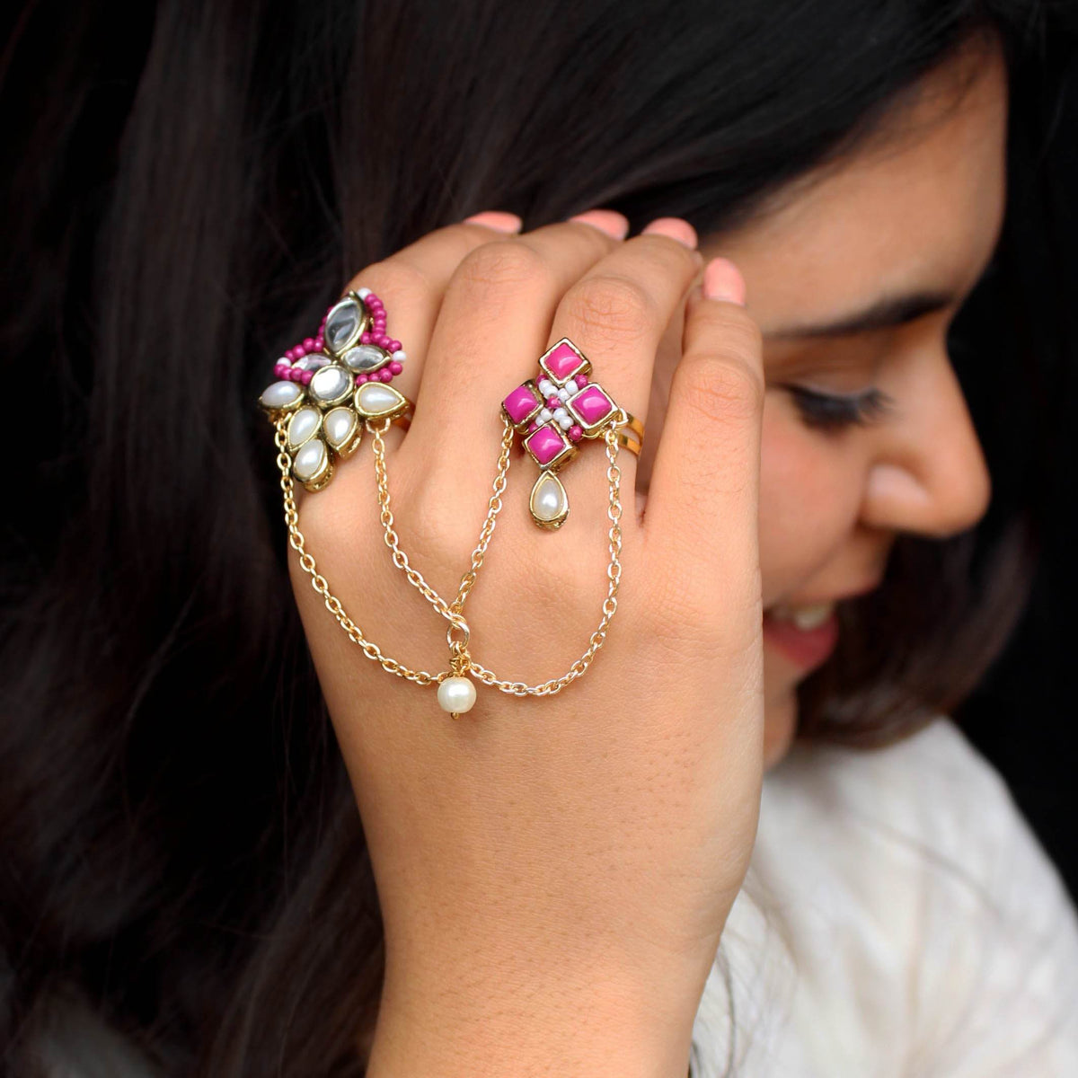Elegant Mulberry Two Finger Ring - BeAbhika.com