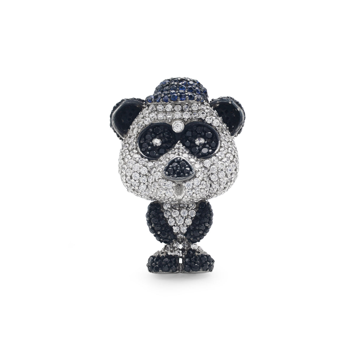 925 Sterling Silver Panda Brooch | Cubic Zirconia, Black Spinel Stone
