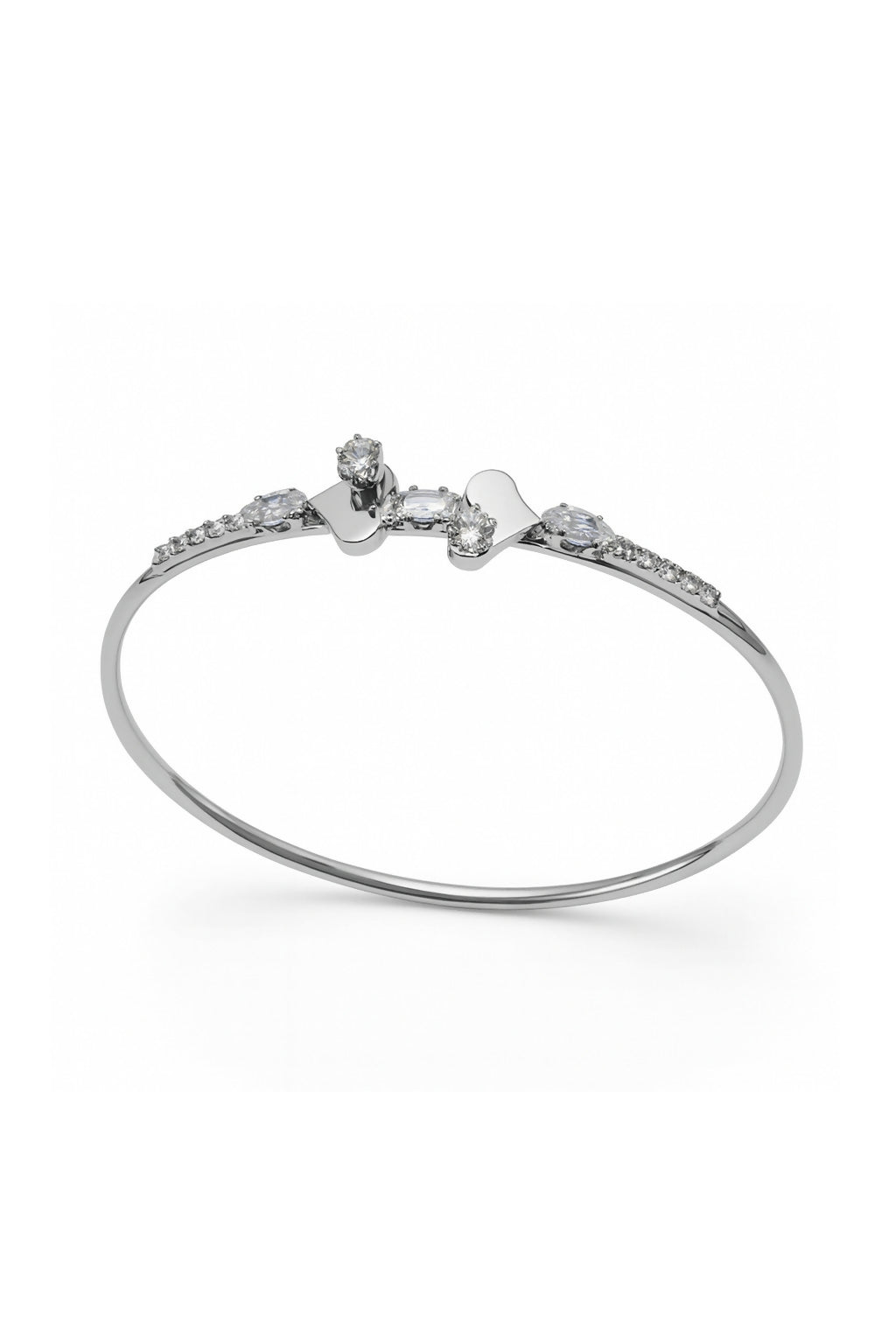 Anuradha Art jewellery trendy silver-finish heart design with shimmering white stone stud cuff bracelet, Kada bracelet for women and girls.