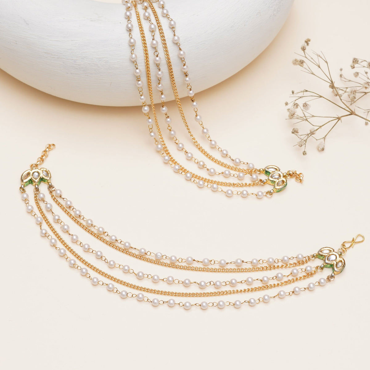 Kundan Pearl Multi-Layer Hair Chain