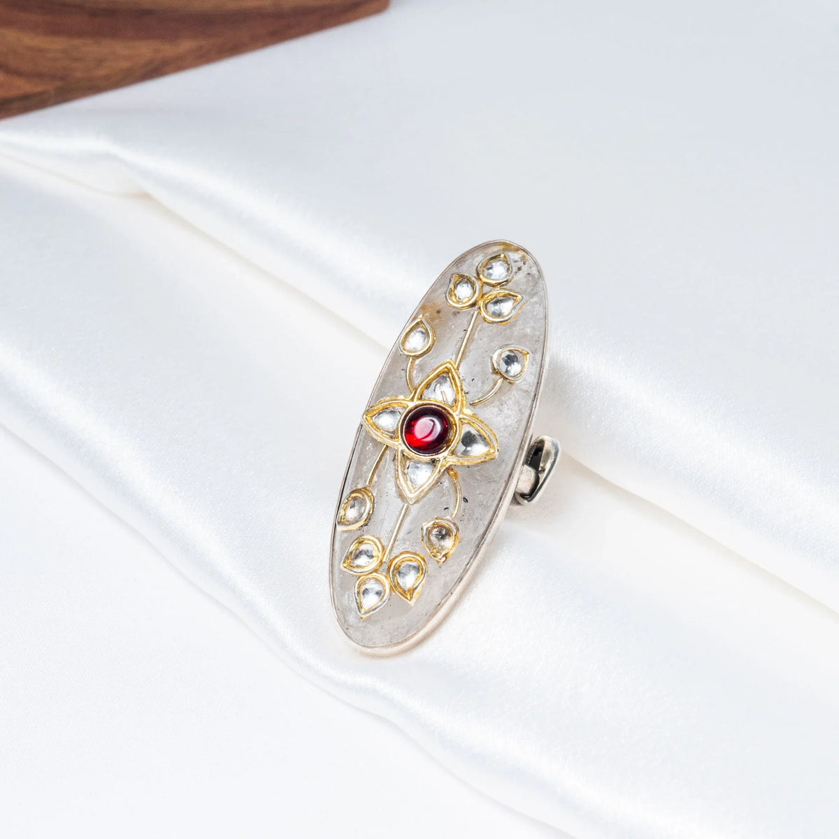 Jaslong 925 Silver Kundan Statement Ring