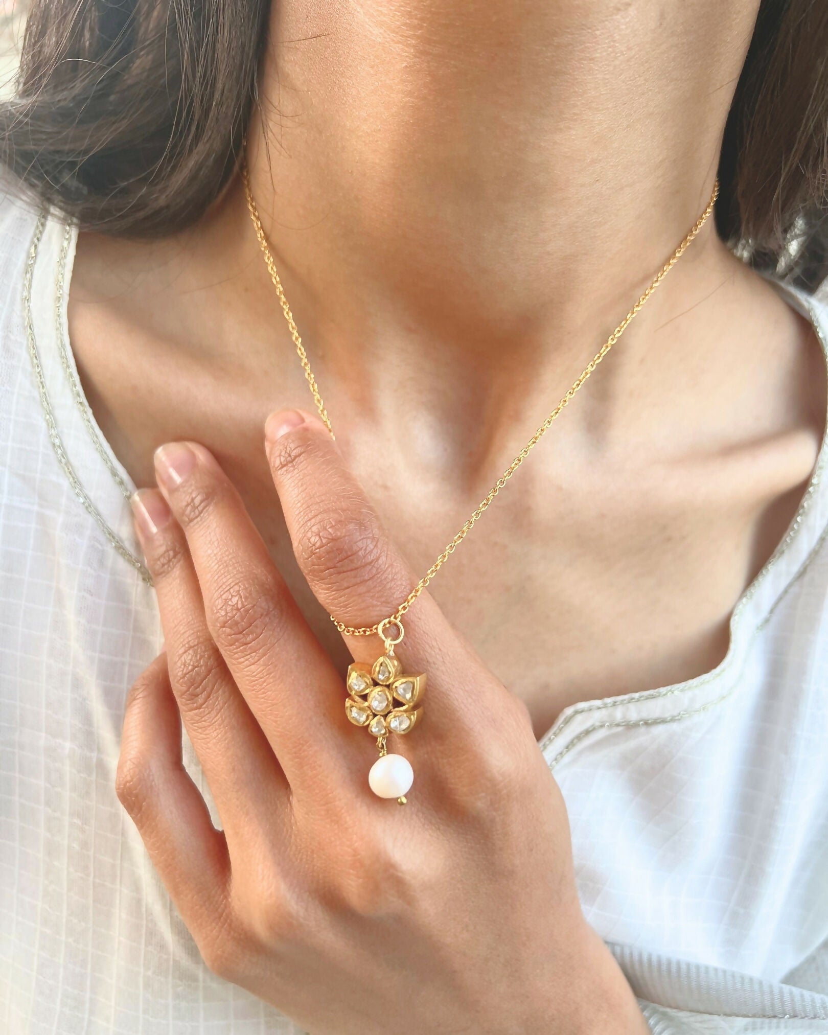 Moissanite Polki Noor Pendant