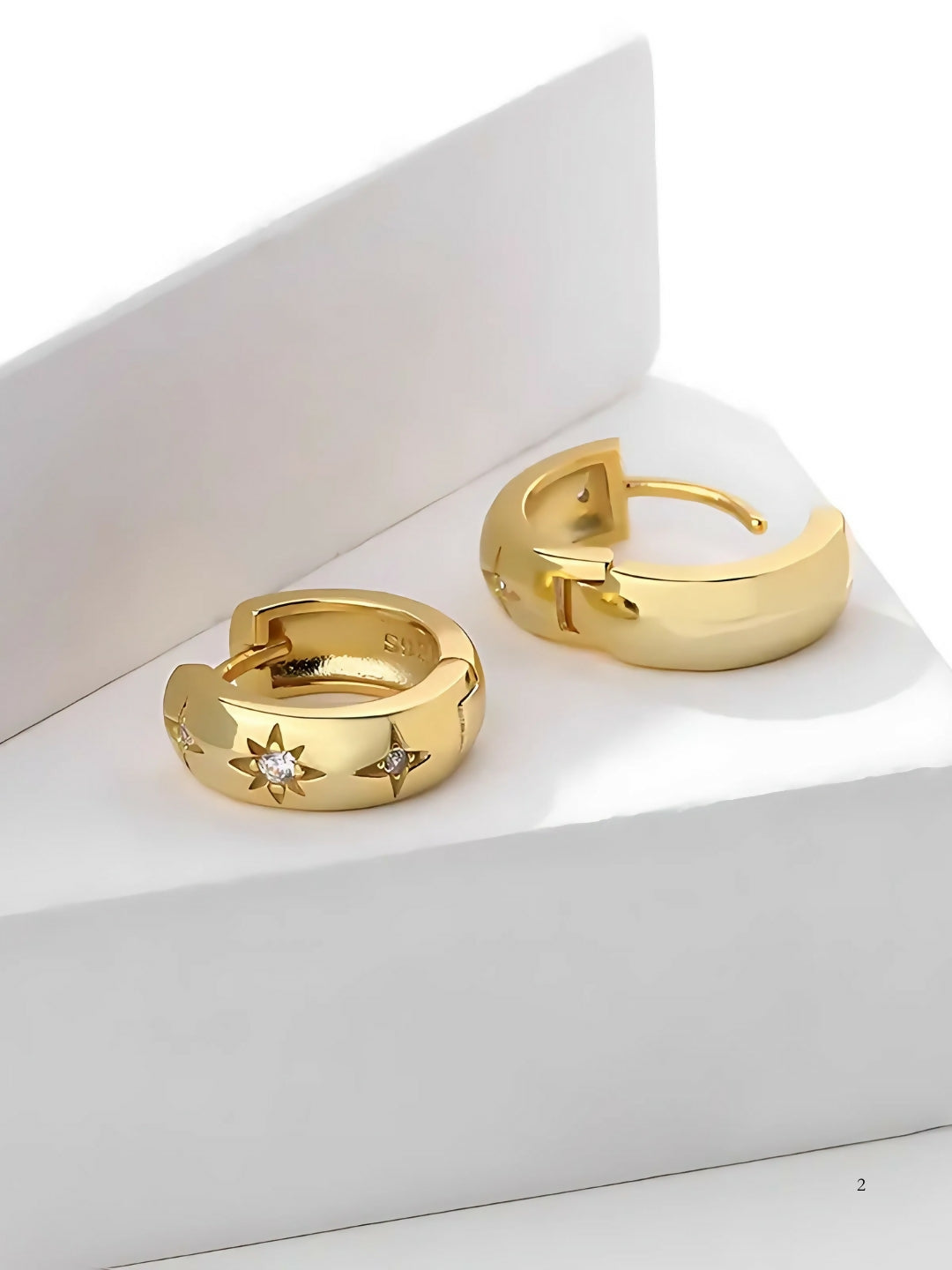 Brd Jewelry Gold Plated Cz Star Silver Hoop Earrings, Gold Earrings For Women & Girls