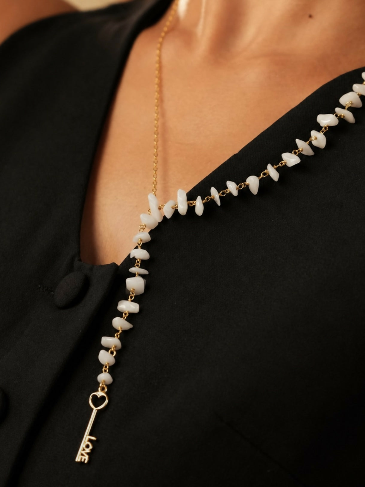 Ivory Key White Onyx Gold Plated 925 Sterling Silver Necklace