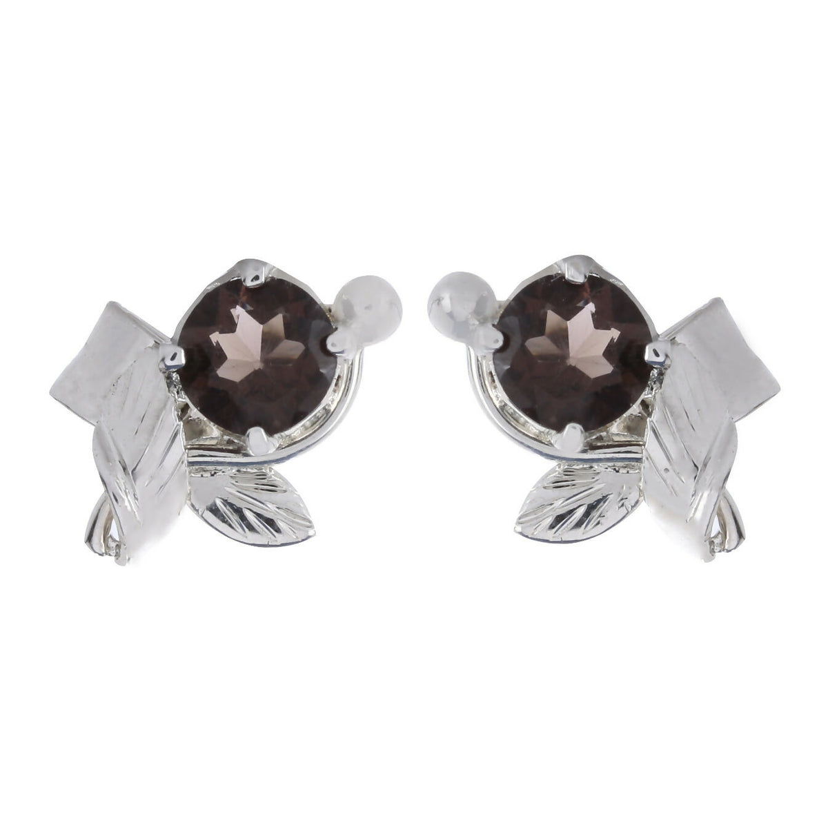 925 Sterling Silver Smoky Quartz Eartops for Women | Natural Grey Gemstone Stud Earrings | Rhodium Finish Silver Jewelry