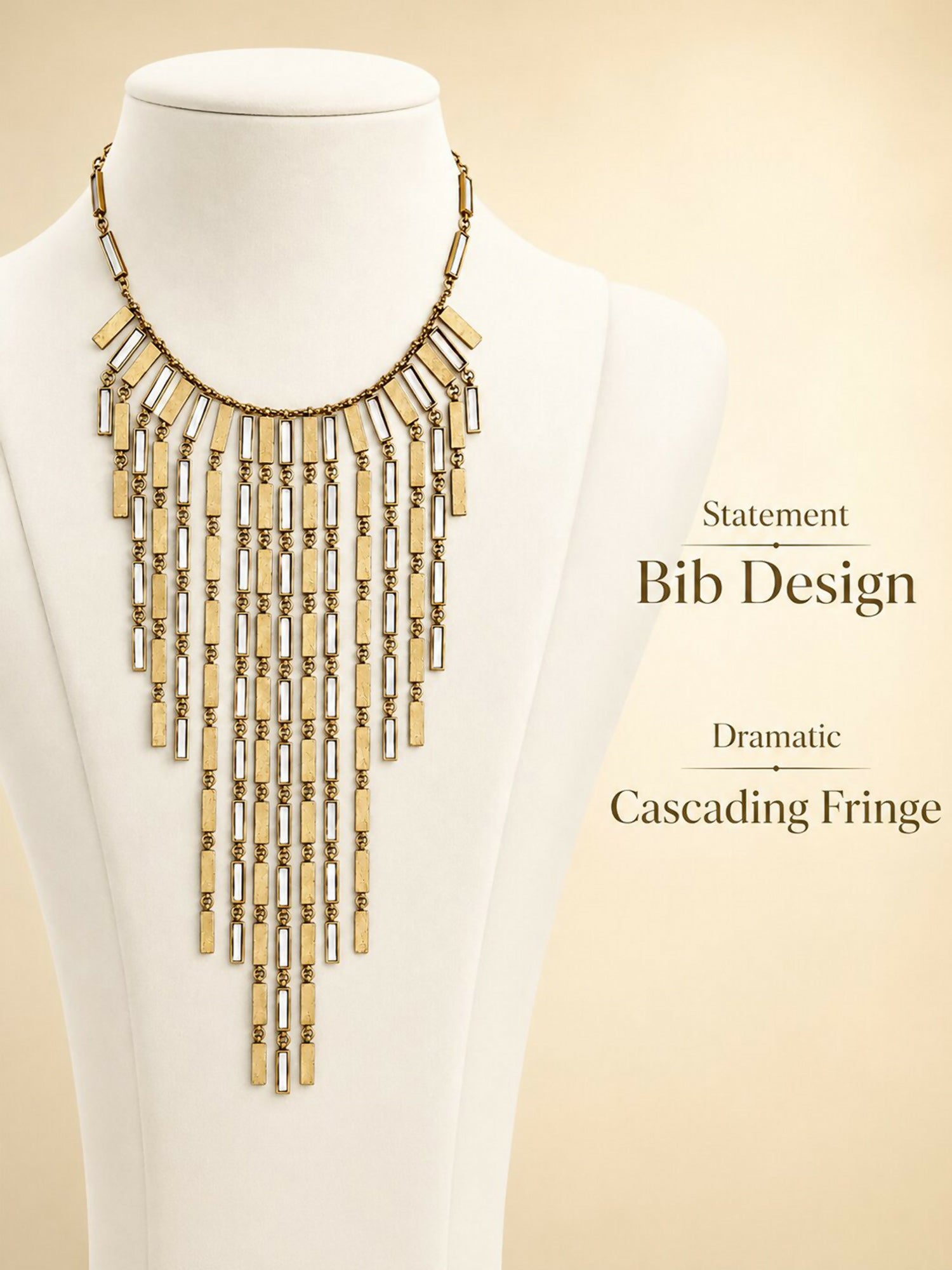 Gold Tone Fringe Statement Necklace