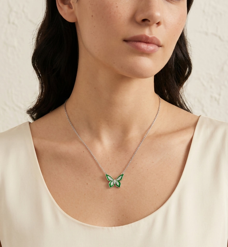 92.5 Silver Green Butterfly