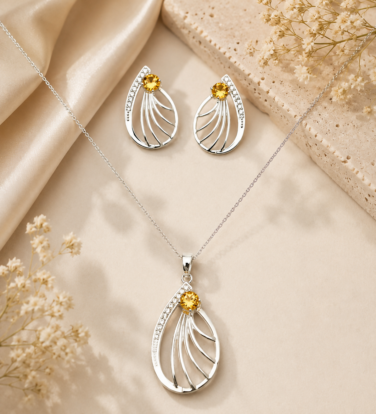 Solar Veil Citrine 925 Sterling Silver Jewellery Set