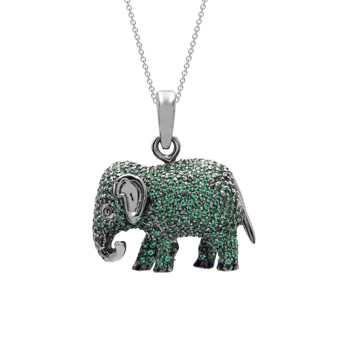 Lab-Grown Green Stone Elephant Shaped Pendant
