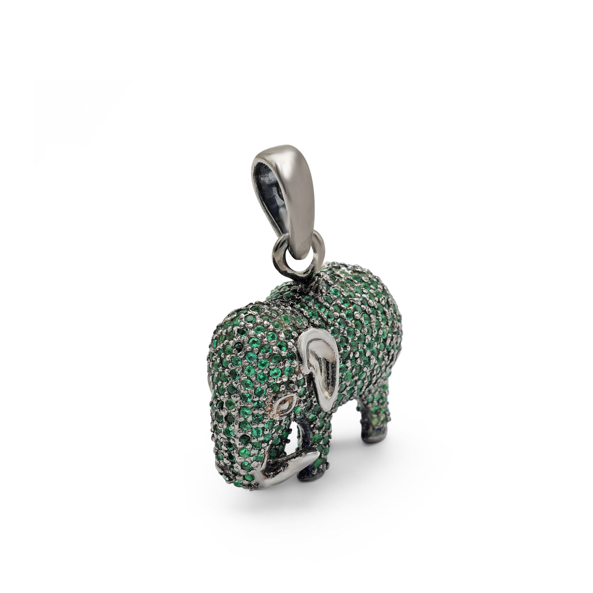 Lab-Grown Green Stone Elephant Shaped Pendant Front Side View