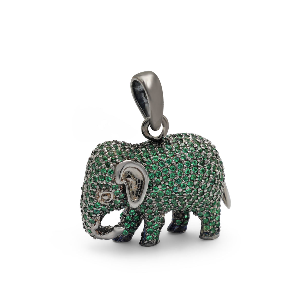 Lab-Grown Green Stone Elephant Shaped Pendant Side View
