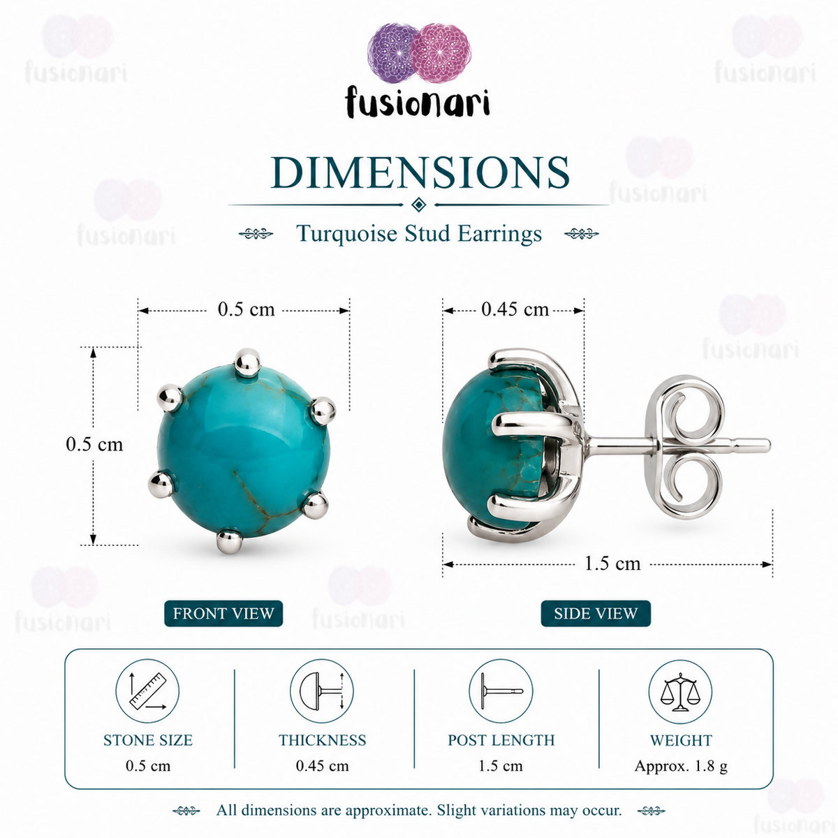925 Sterling Silver Turquoise Eartops for Women | Natural Sky Blue Gemstone Stud Earrings | High Polish Jewelry