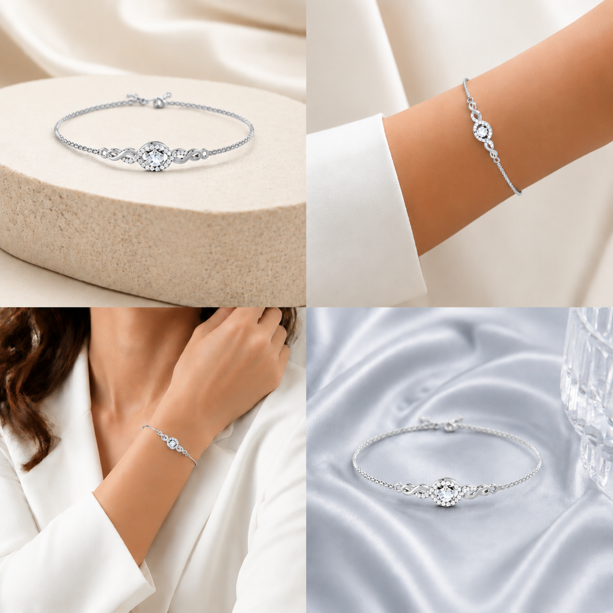 Eternal Halo Pure Rhodium Plated 925 sterling silver bracelet