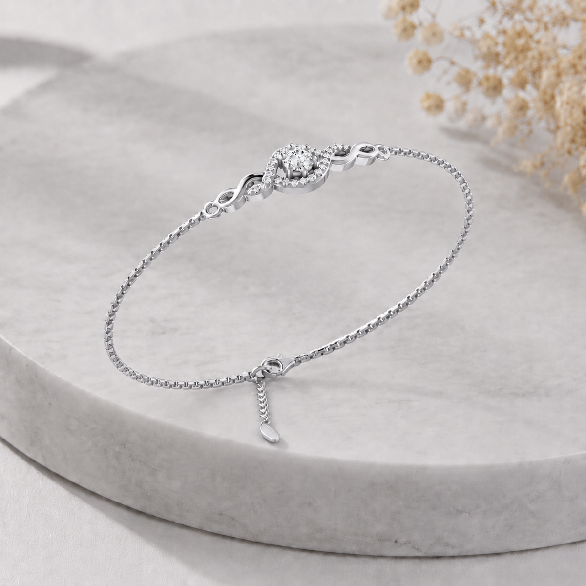 Eternal Halo Pure Rhodium Plated 925 sterling silver bracelet