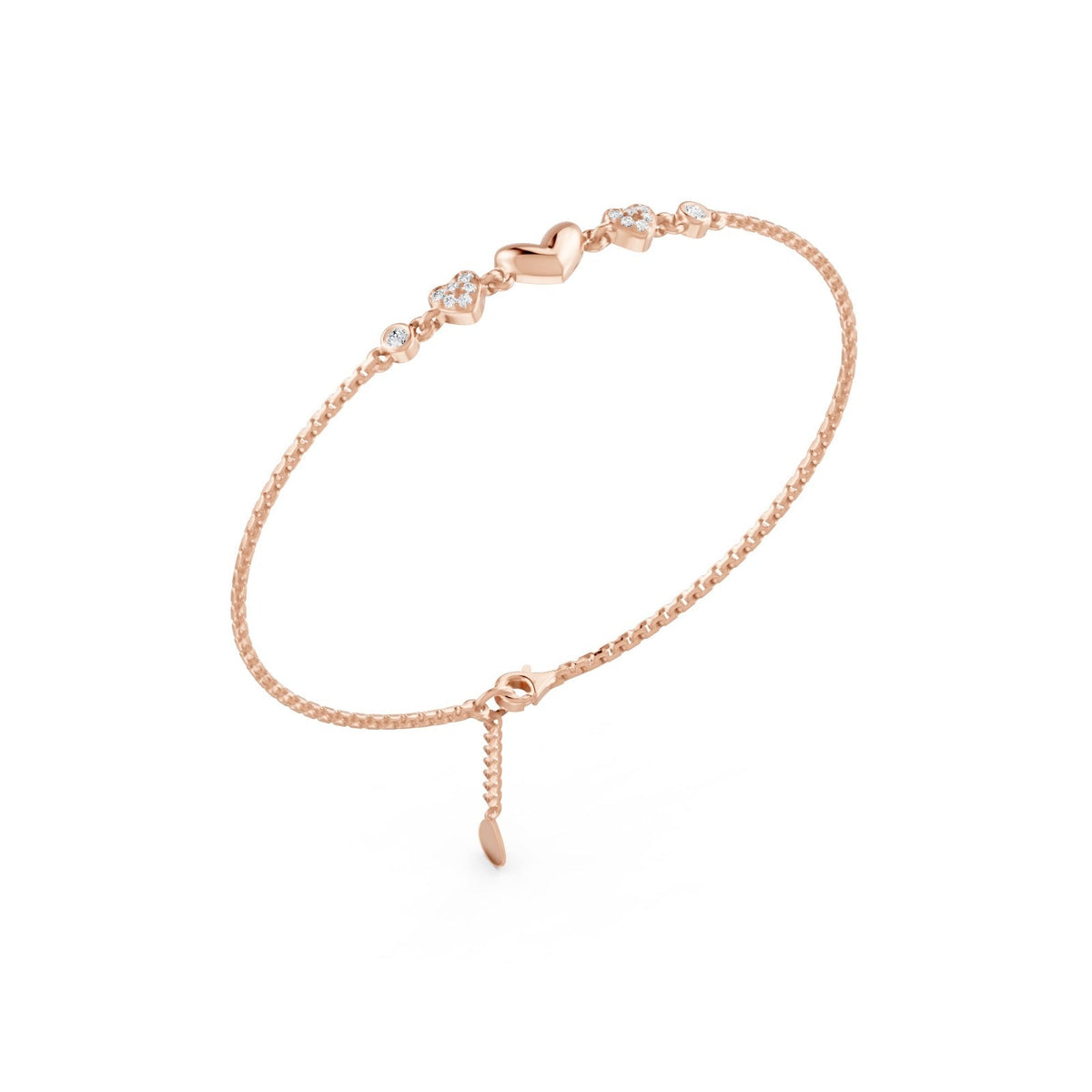 Heartfelt Trio Rose Gold Plated 925 Sterling Silver Bracelet