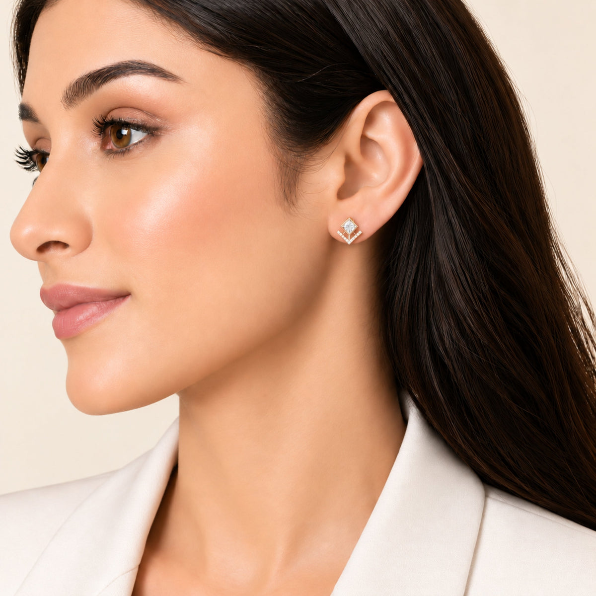 Veyra Geometric Diamond Gold Plated 925 sterling silver Stud