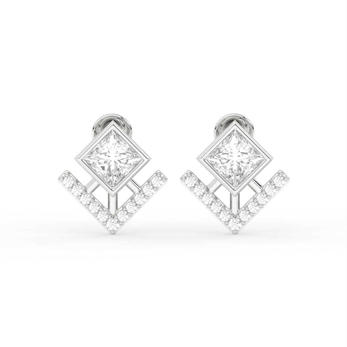 Veyra Geometric Diamond Rhodium Plated 925 sterling silver Stud