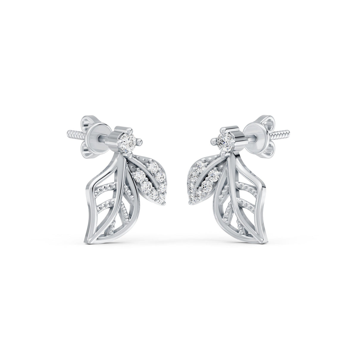 Elara Diamond Leaf Rhodium Plated 925 Sterling silver Studs