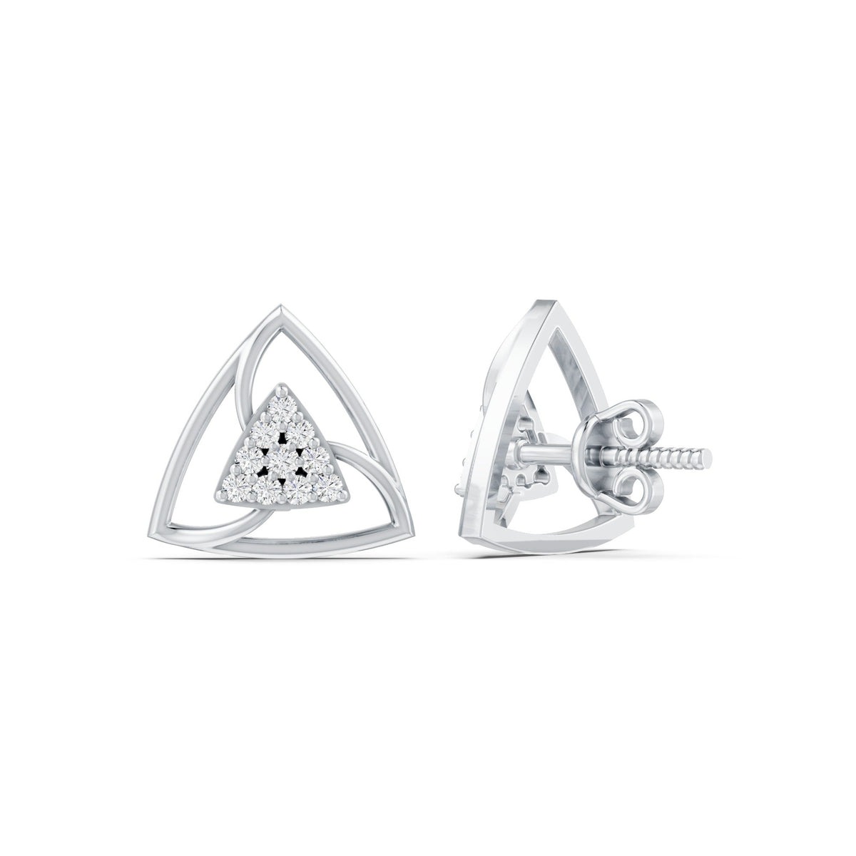 Trinity Triangle Diamond Rhodium plated 925 Sterling Silver Stud
