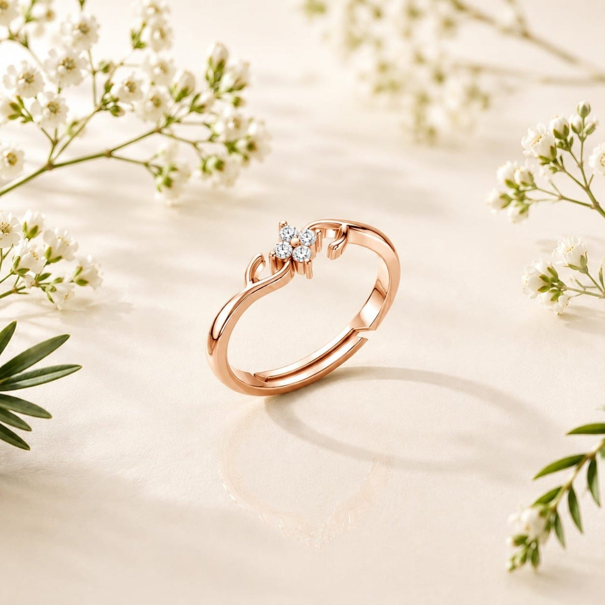 Four-Petal Floral Cluster Gold Plated Ring