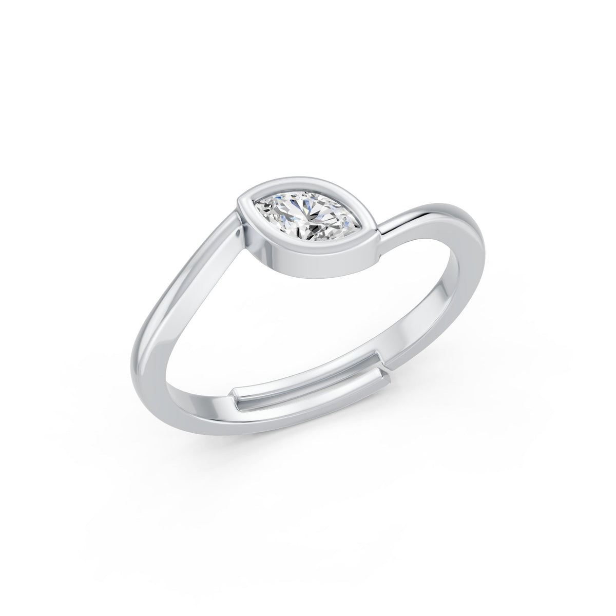 Marquise-Cut Bezel Solitaire Rhodium plated Ring