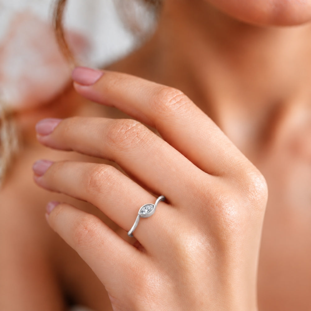 Marquise-Cut Bezel Solitaire Rhodium plated Ring