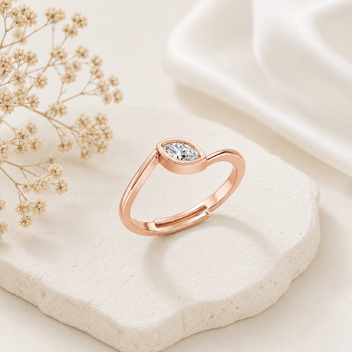 Marquise-Cut Bezel Solitaire Rose Gold plated Ring