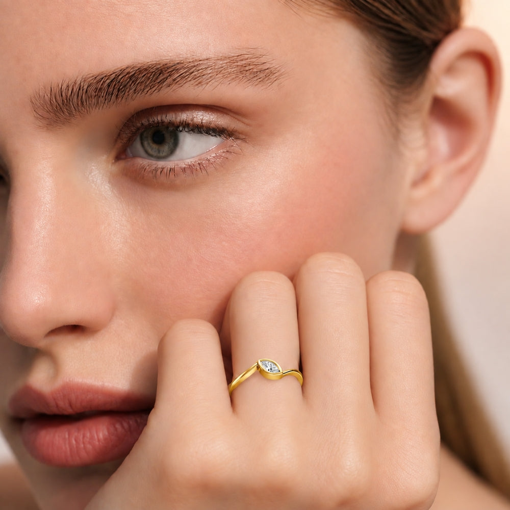 Marquise-Cut Bezel Solitaire Gold plated Ring