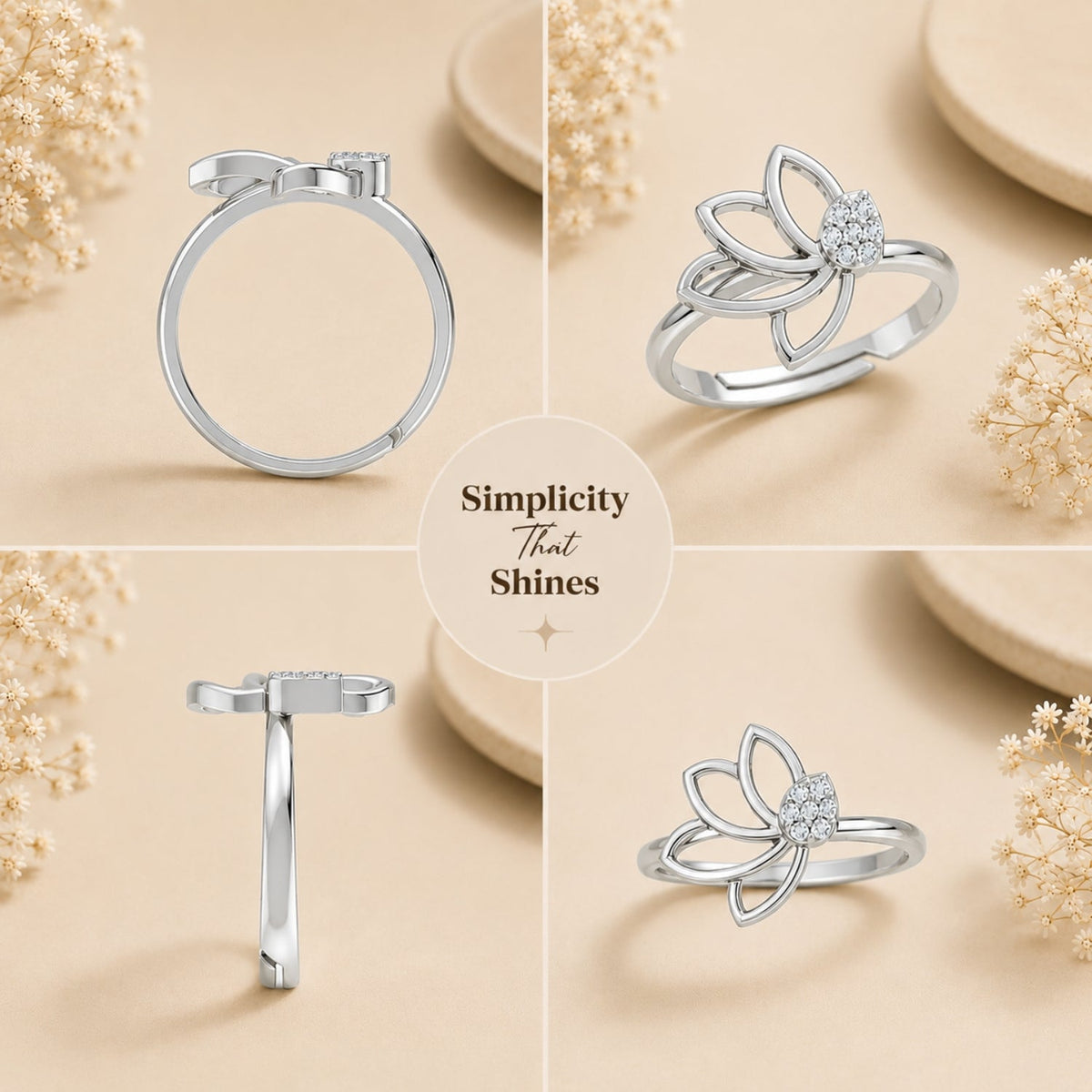 Pavé Teardrop Leaf Rhodium Plated 925 sterling silver Ring