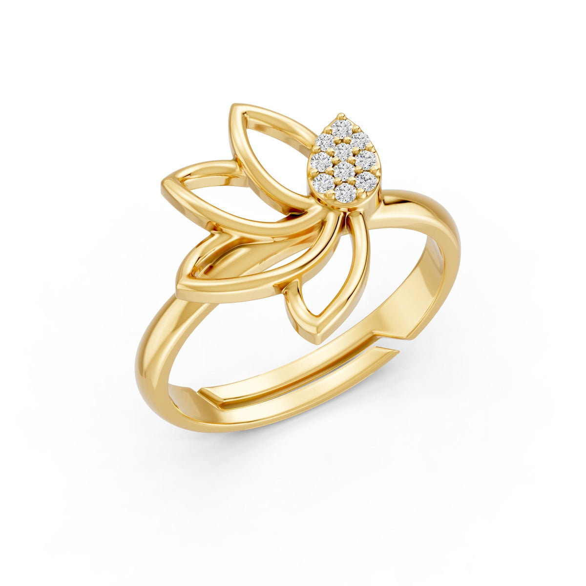 Pavé Teardrop Leaf Gold Plated 925 sterling silver Ring