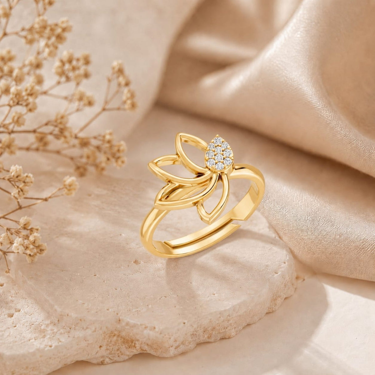 Pavé Teardrop Leaf Gold Plated 925 sterling silver Ring