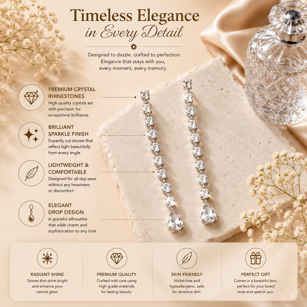 Crystal Teardrop Dangle Earrings for Women