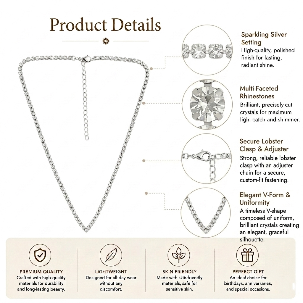 Silver Tone Tennis Necklace for Women