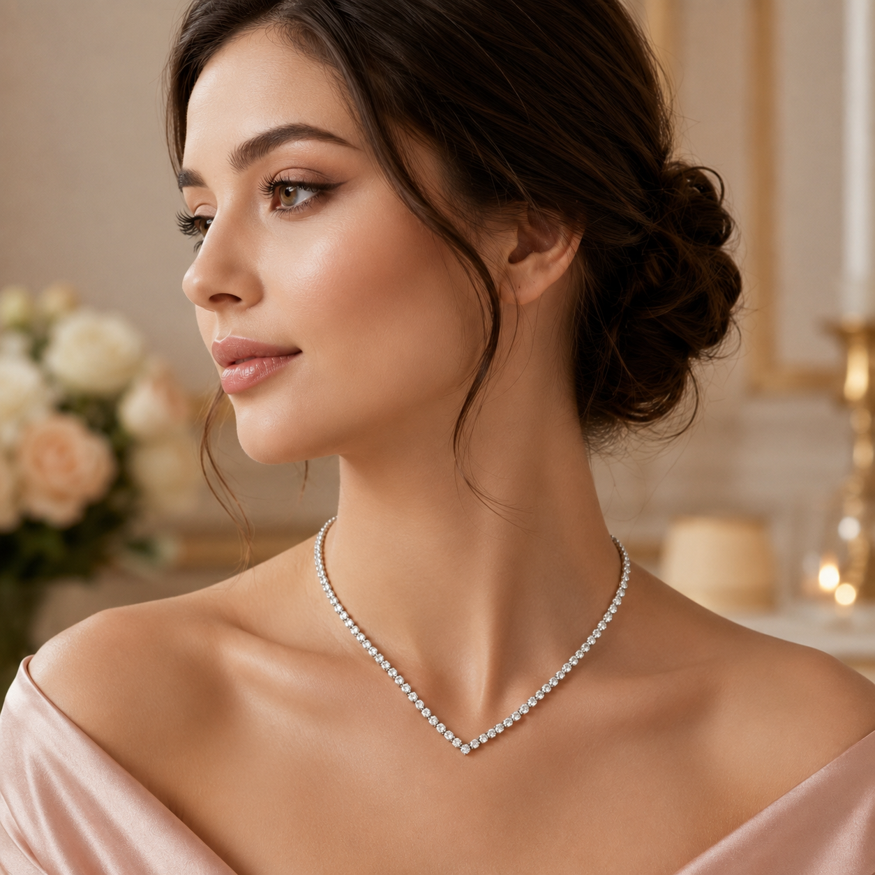 Silver Tone Tennis Necklace for Women