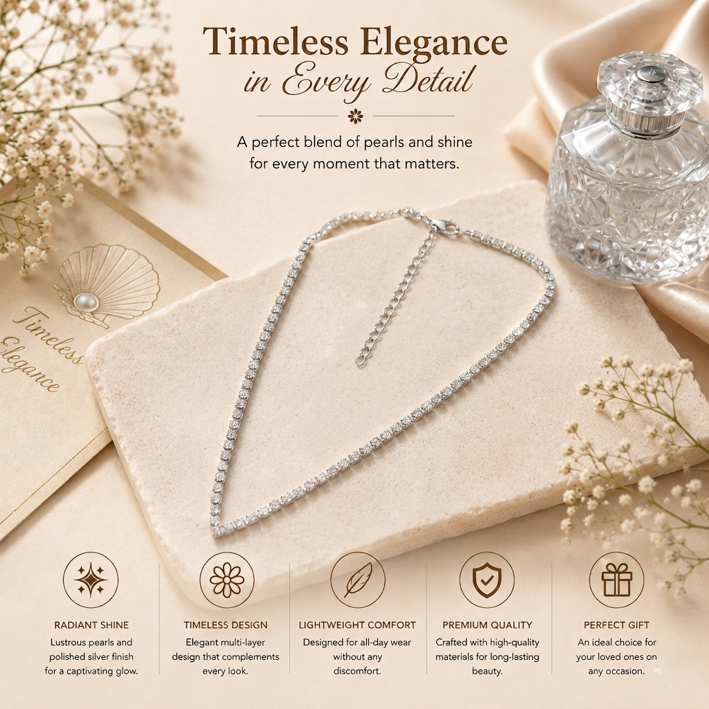 Silver Tone Tennis Necklace for Women