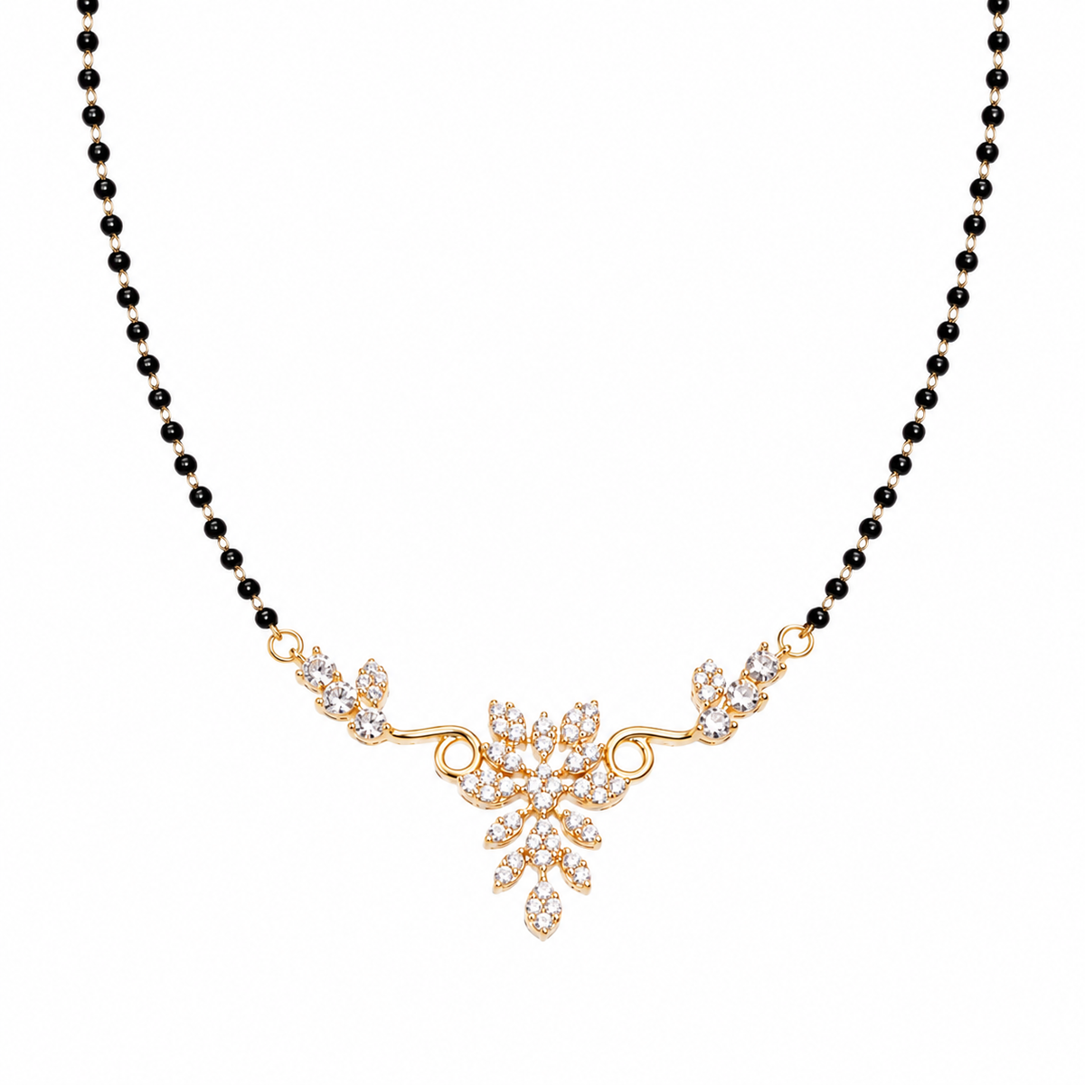 925 Sterling Silver Gold Plated Floral Marquise CZ Modern Mangalsutra