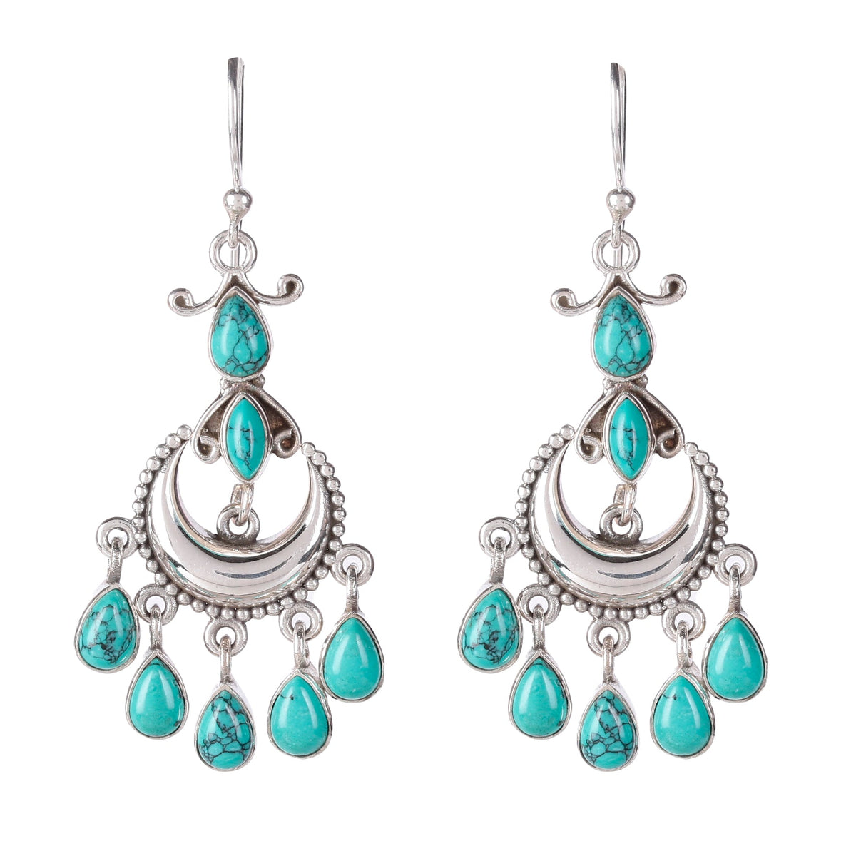 925 Sterling Silver Turquoise Chandelier Earrings